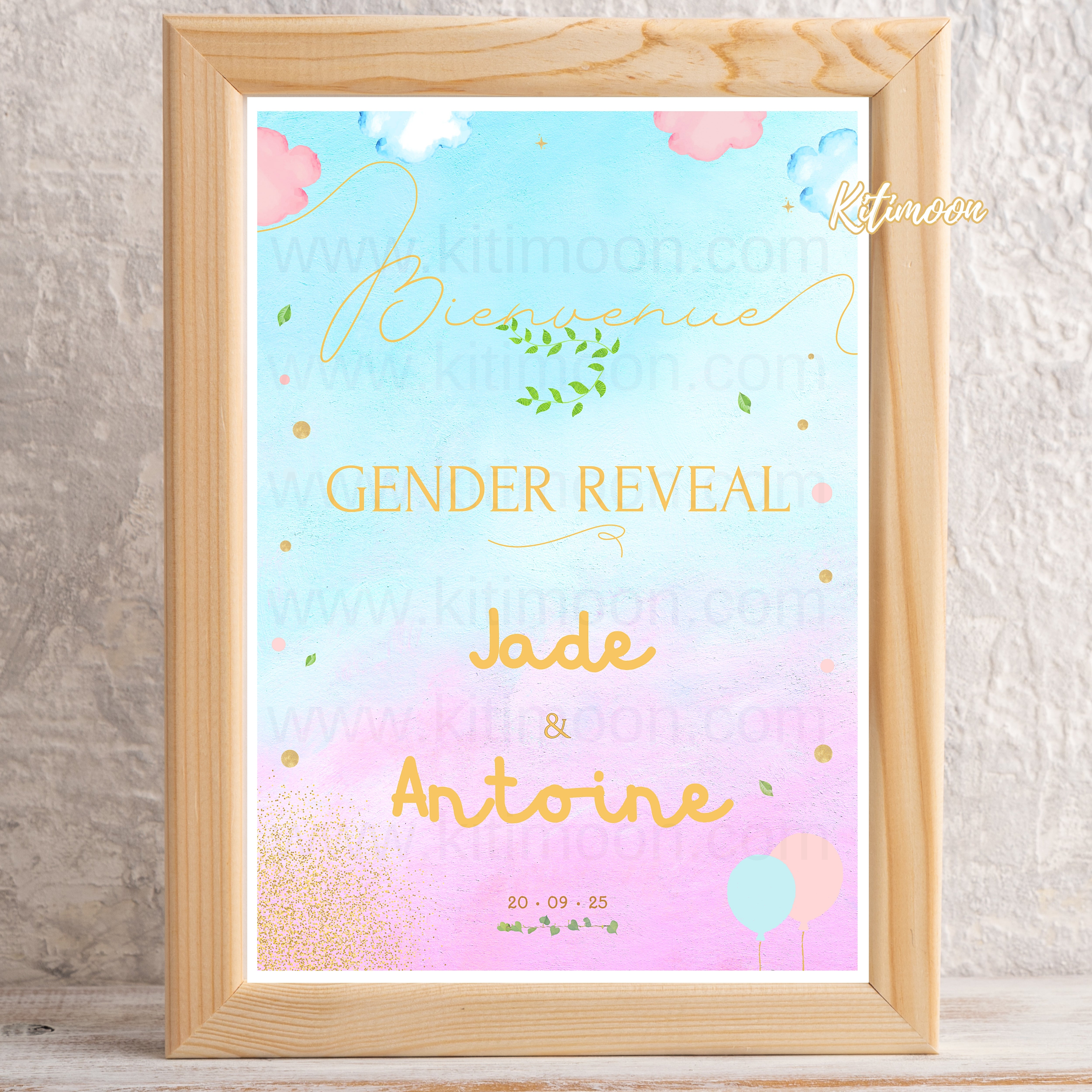 Affiche de Bienvenue Gender Reveal Aquarelle