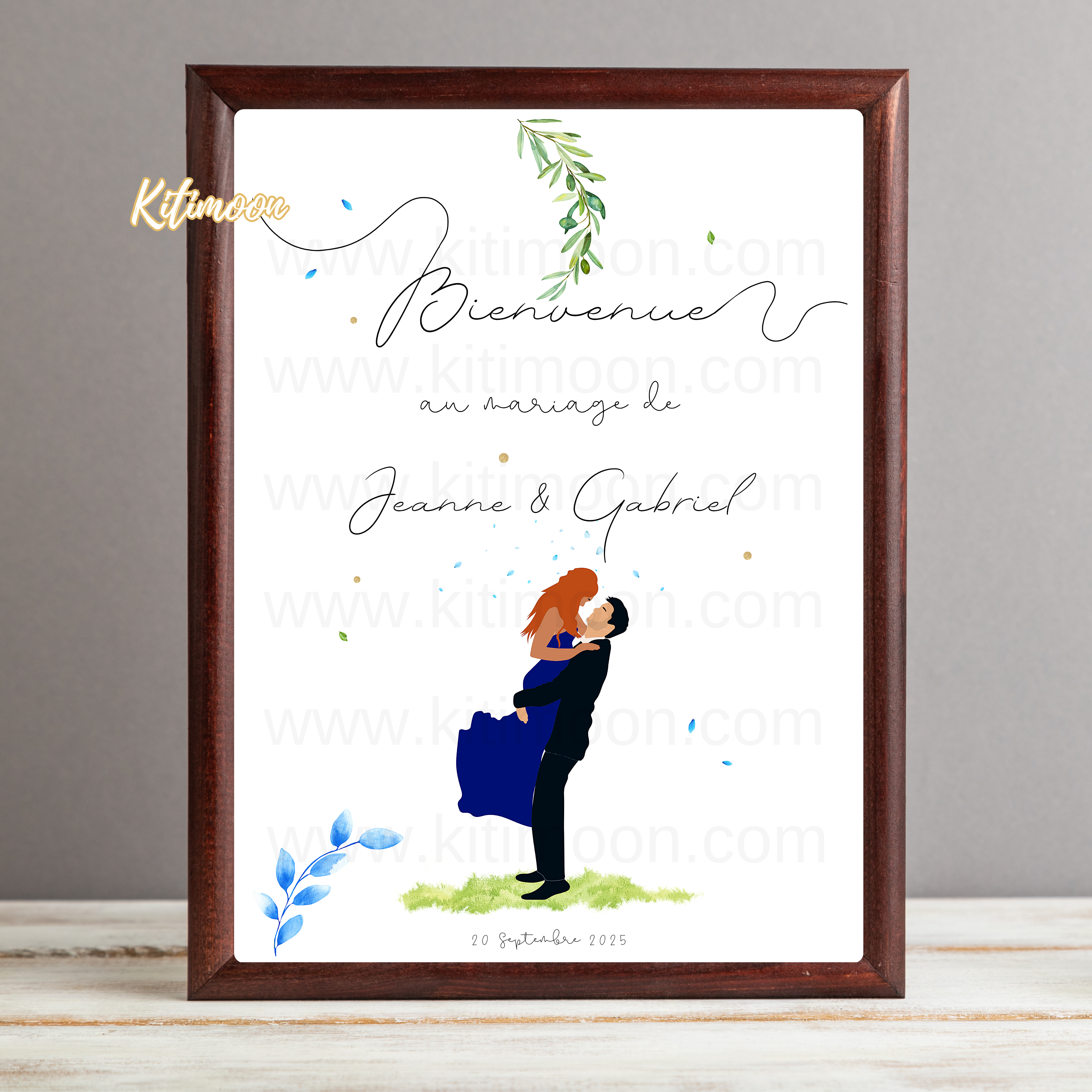 Affiche bienvenue mariage personnalisé avec portraits minimalistes
