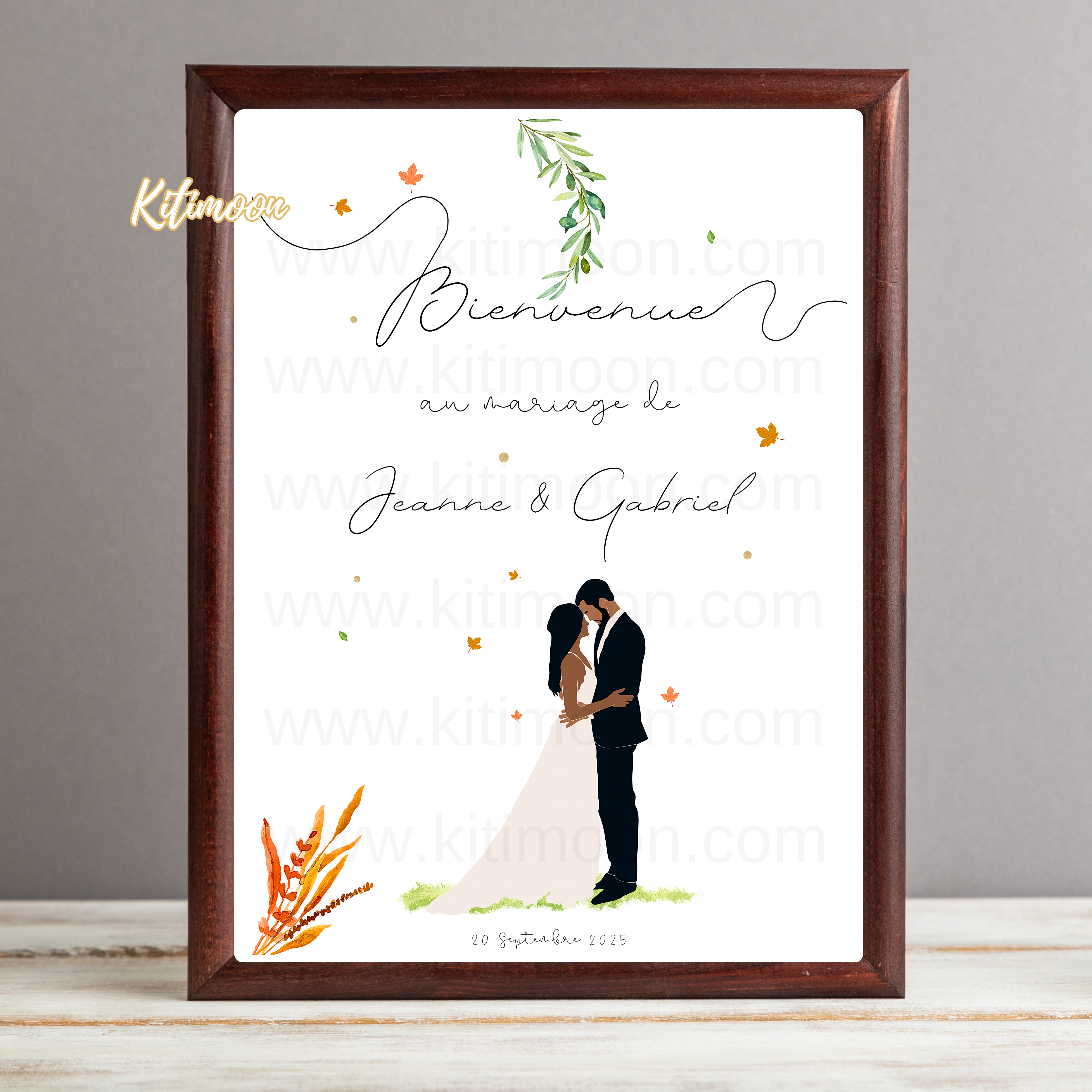 Affiche bienvenue mariage personnalisé avec portraits minimalistes