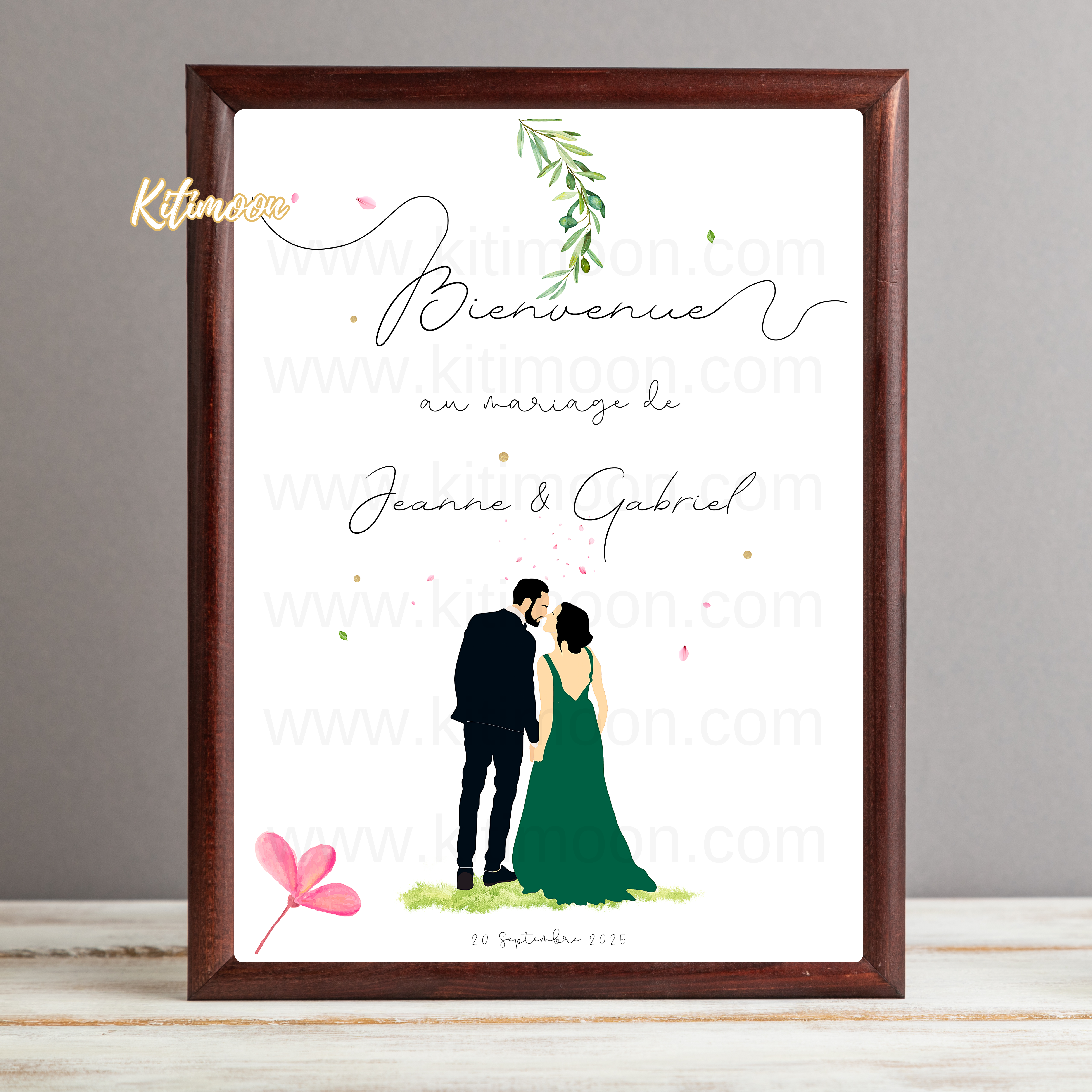 Affiche bienvenue mariage personnalisé avec portraits minimalistes