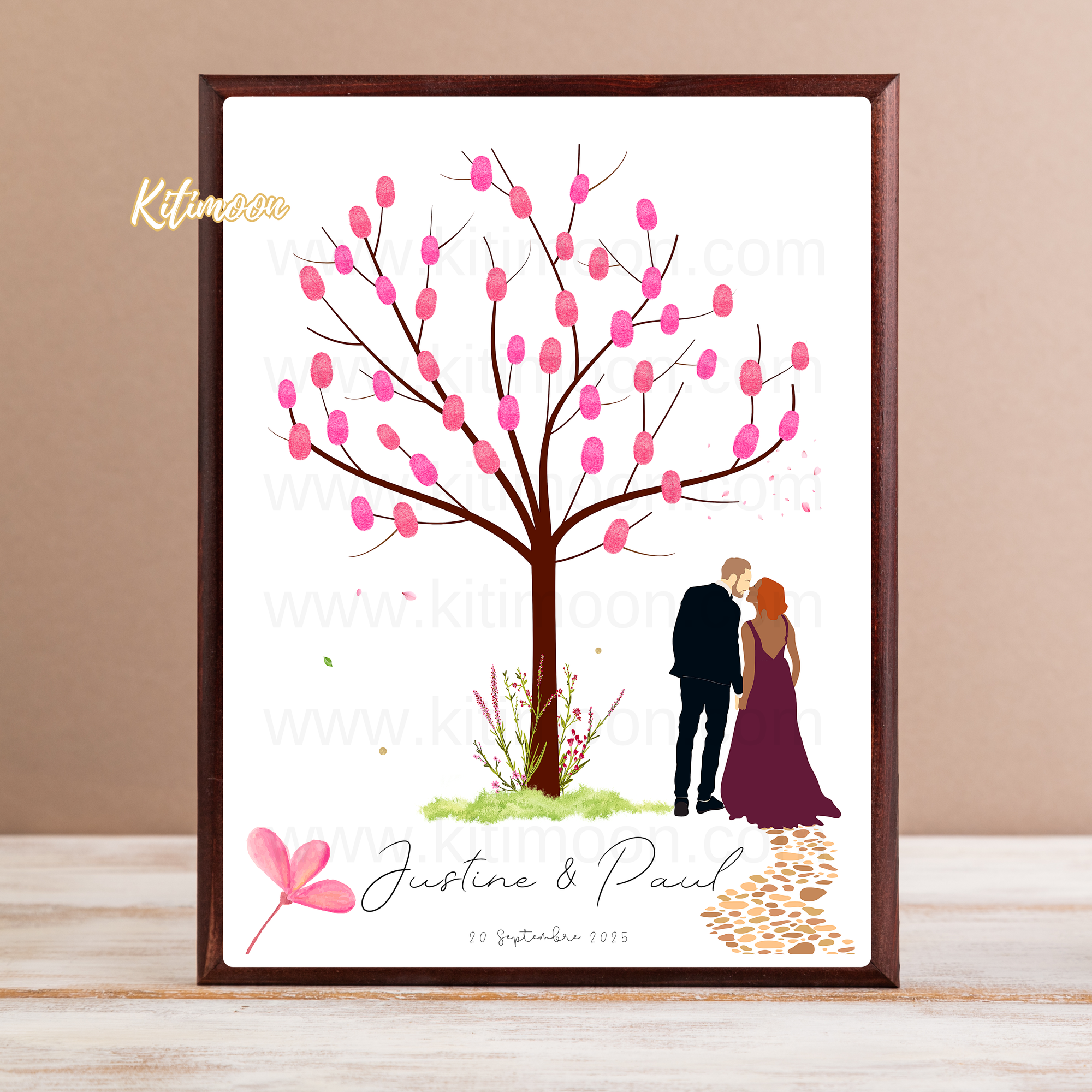 Arbre à empreinte mariage personnalisé avec portraits minimalistes