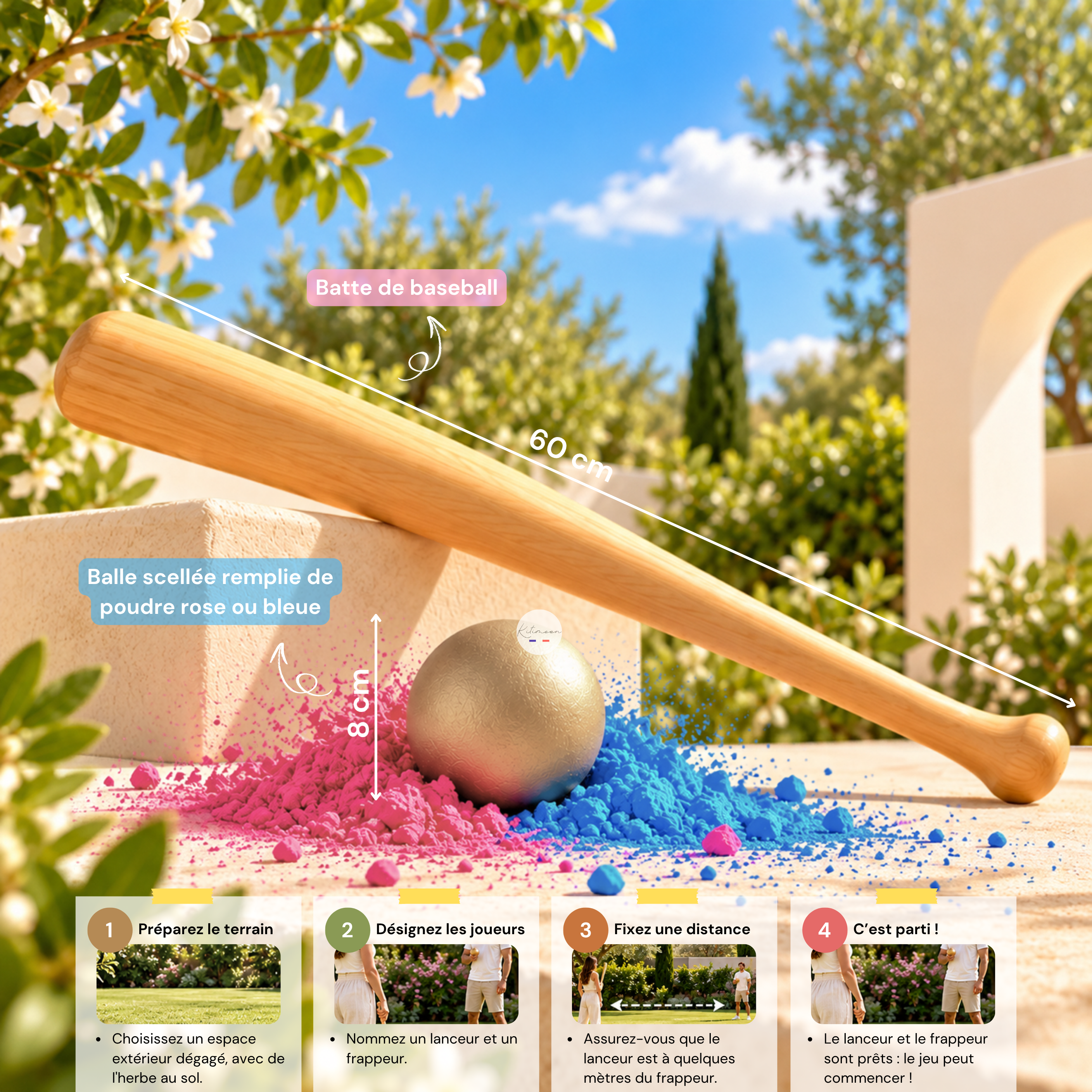 Kit Baseball Gender Reveal – balle remplie de poudre rose ou bleue à frapper pour révéler le sexe de bébé