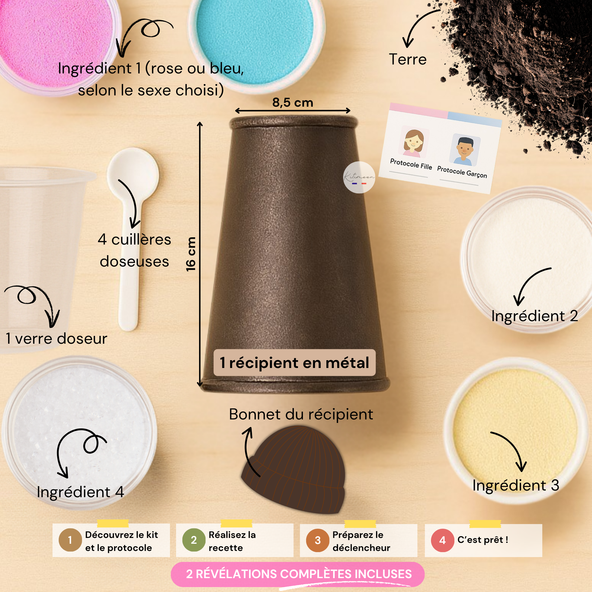 Kit Volcan Magique Gender Reveal – avec éruption de mousse rose et bleue, sans fumée, sans glace carbonique, pour révéler le sexe de bébé, chaudron potion magique, réaction chimique, expérience sciences et sorcier