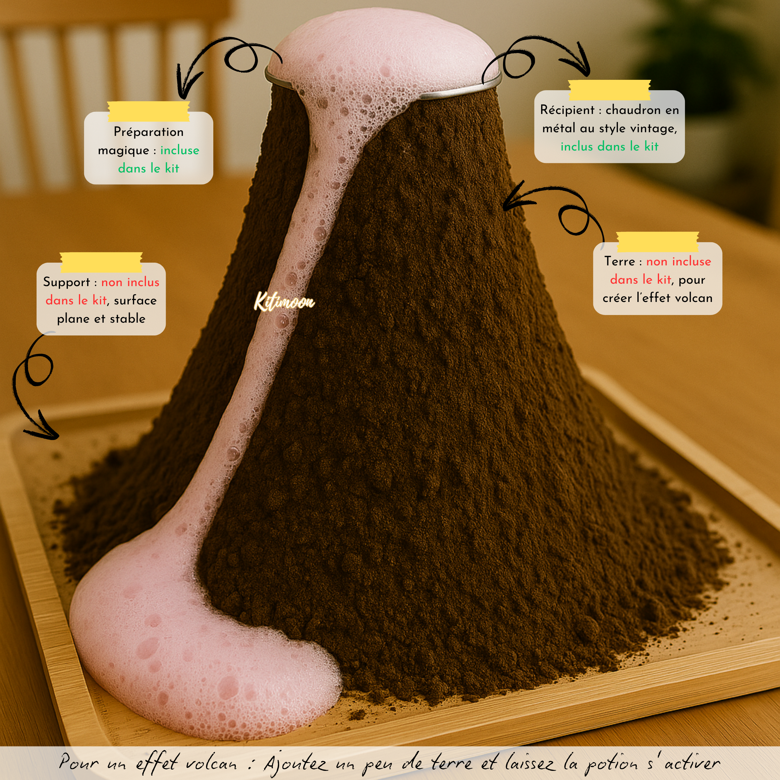 Kit Volcan Gender Reveal – Volcan magique avec éruption de mousse rose et bleue pour révéler le sexe de bébé