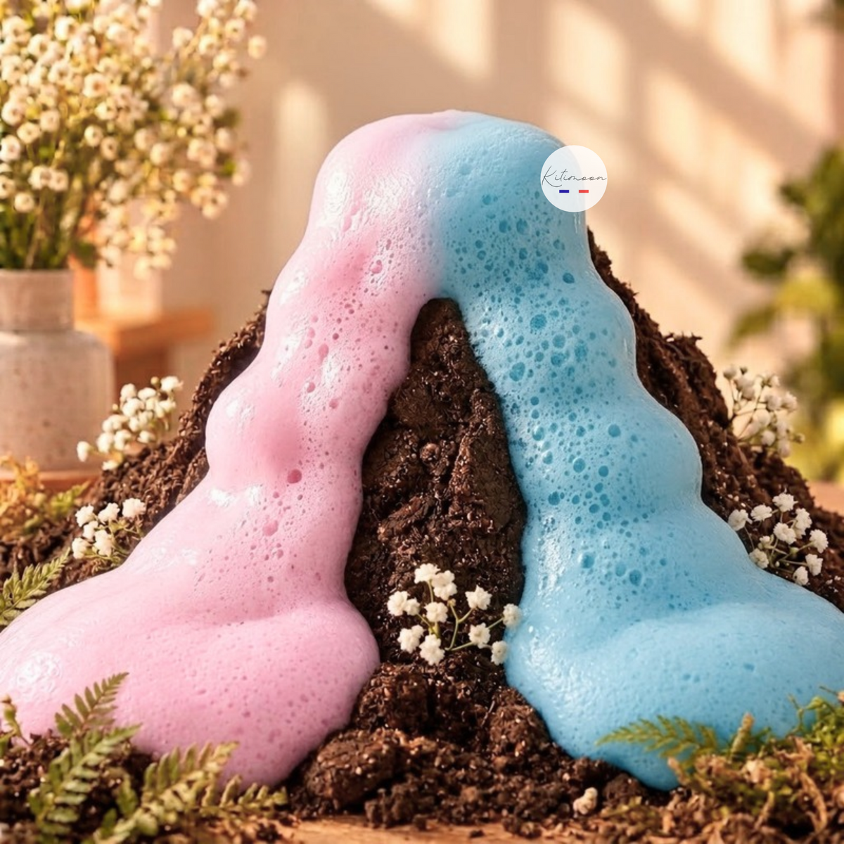 Kit Volcan Magique Gender Reveal – avec éruption de mousse rose et bleue, sans fumée, sans glace carbonique, pour révéler le sexe de bébé, chaudron potion magique, réaction chimique, expérience sciences et sorcier