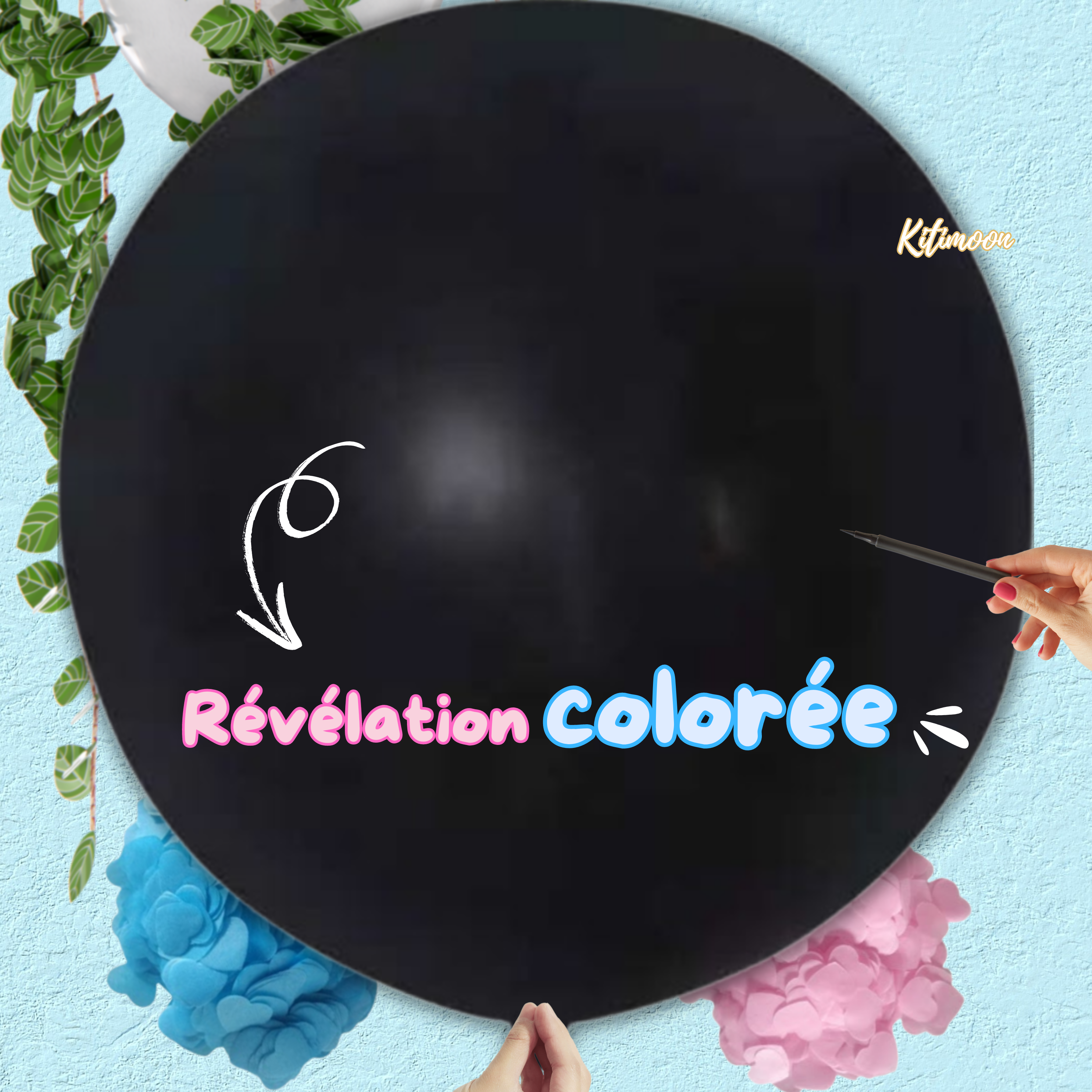 Ballon géant et confettis pour fête Gender Reveal